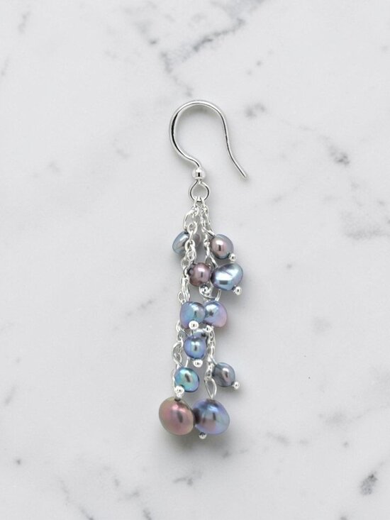 Gray Cultured Pearl Drop Earrings in 925 Sterling Silver - Picture 2 of 2